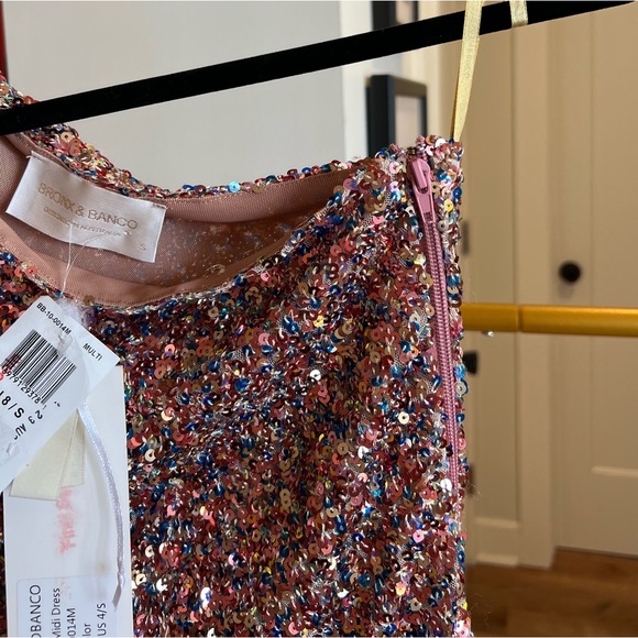 NEW WITH TAGS! Bronx and Banco Galaxy Midi Dress Pink Sequin - Picture 7 of 10
